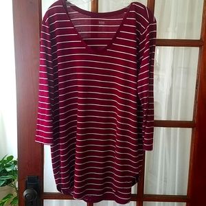 A.N.A. XXLT burgundy striped 3/4 sleeve top